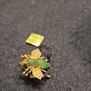 Vintage Jade And GOLDTONE BEE BROOCH or PENDANT